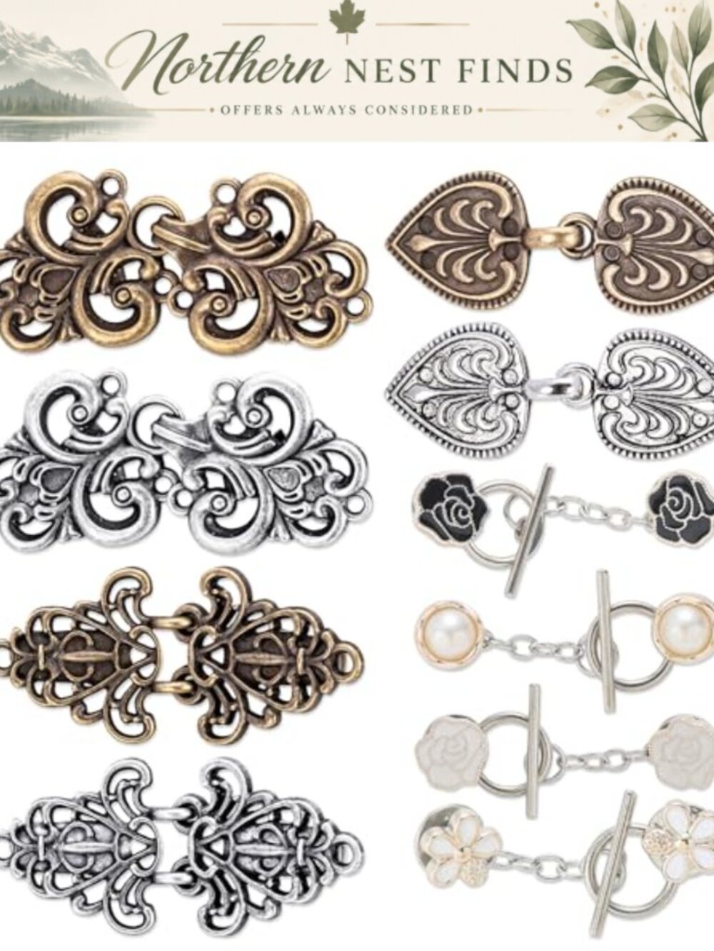 Vintage Sweater Clips and Cardigan Buttons Set Alloy Retro Brooch Pins